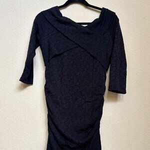 A Pea in the Pod Black Lace/Textured Maternity Dress - Cowl Neck Ruched - Size M